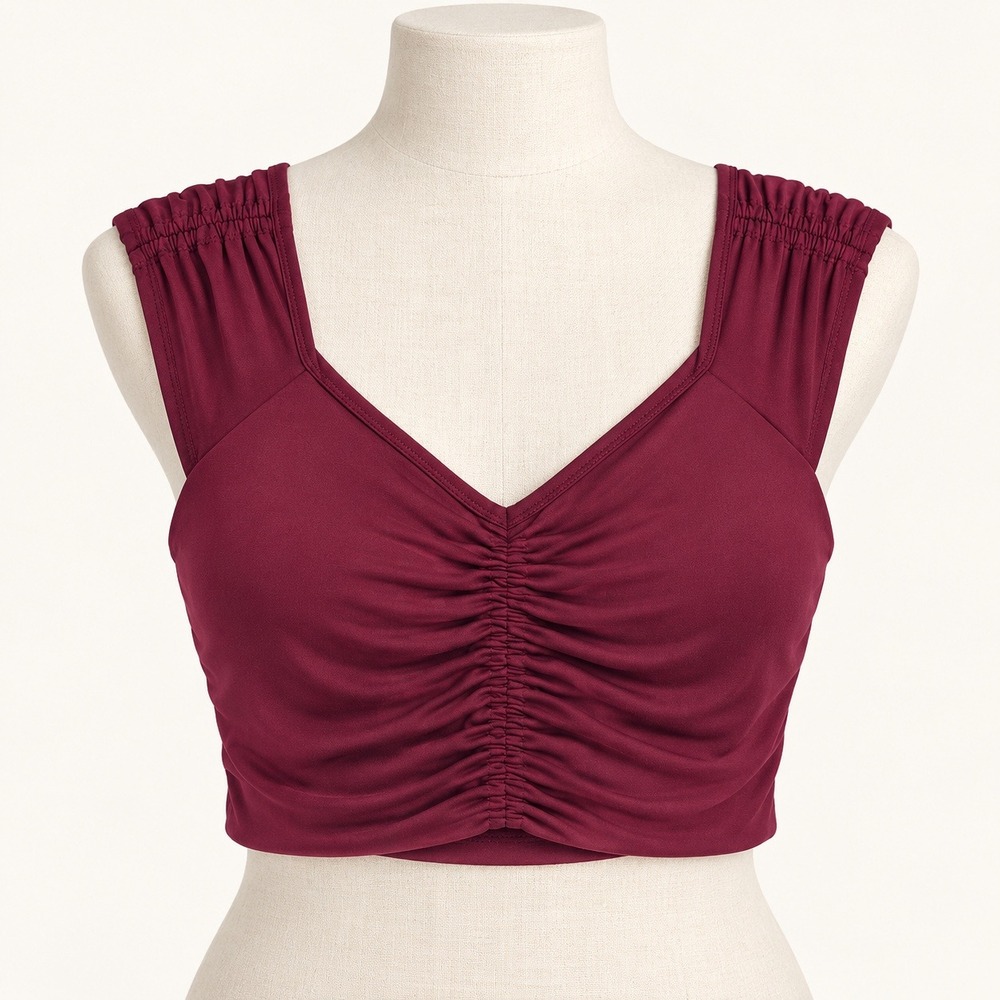 Free People FP Movement Breathe Deeper Cami Womens M Burgundy Ruched Crop Top
